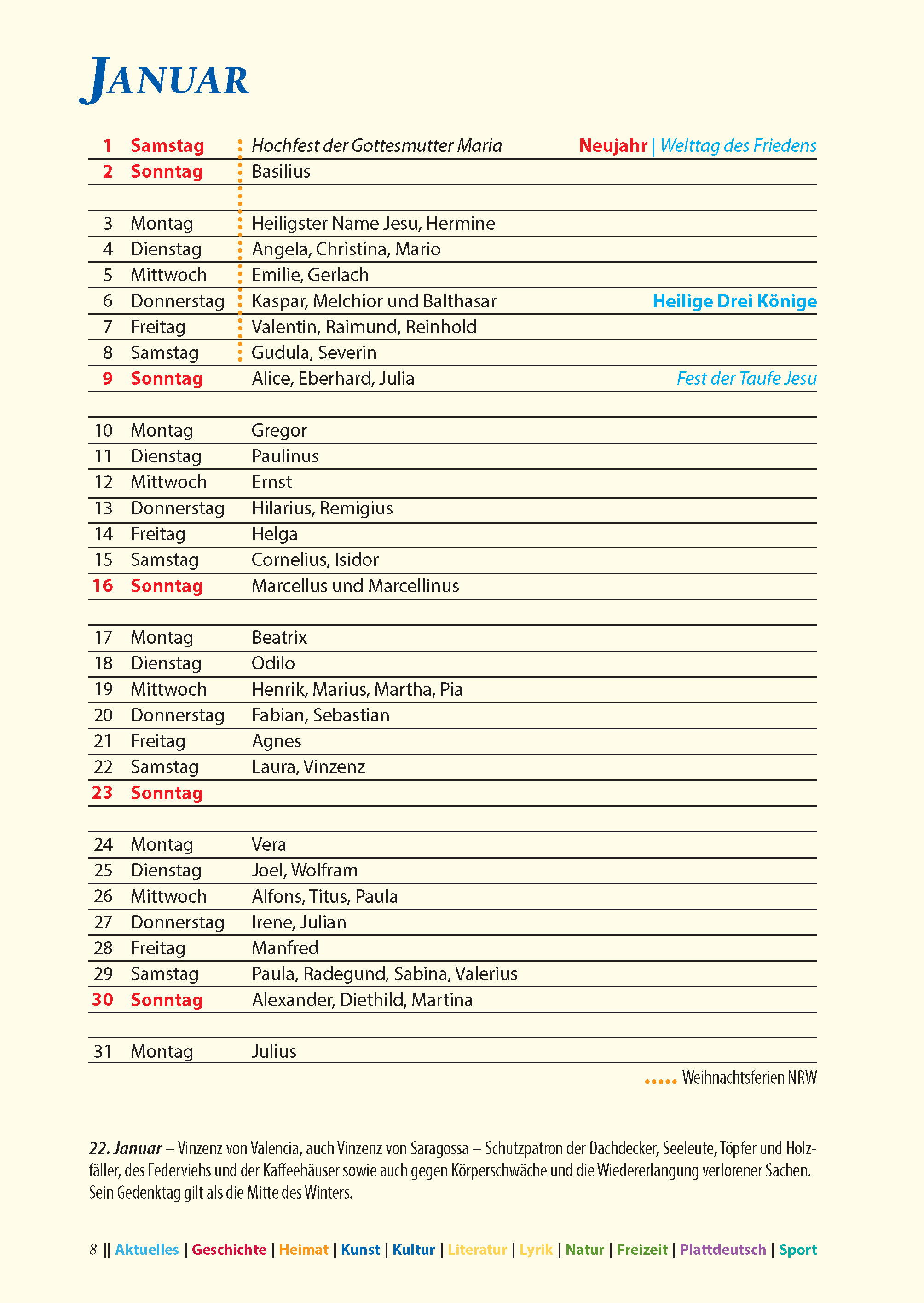 Vestischer Kalender 2022